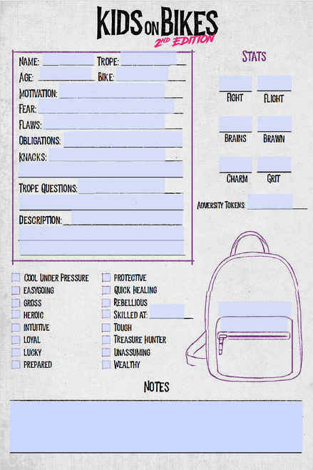 Kids on Bikes Character Sheet